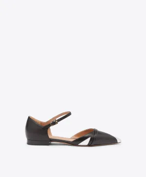 Ulla Black Leather Flat Pumps