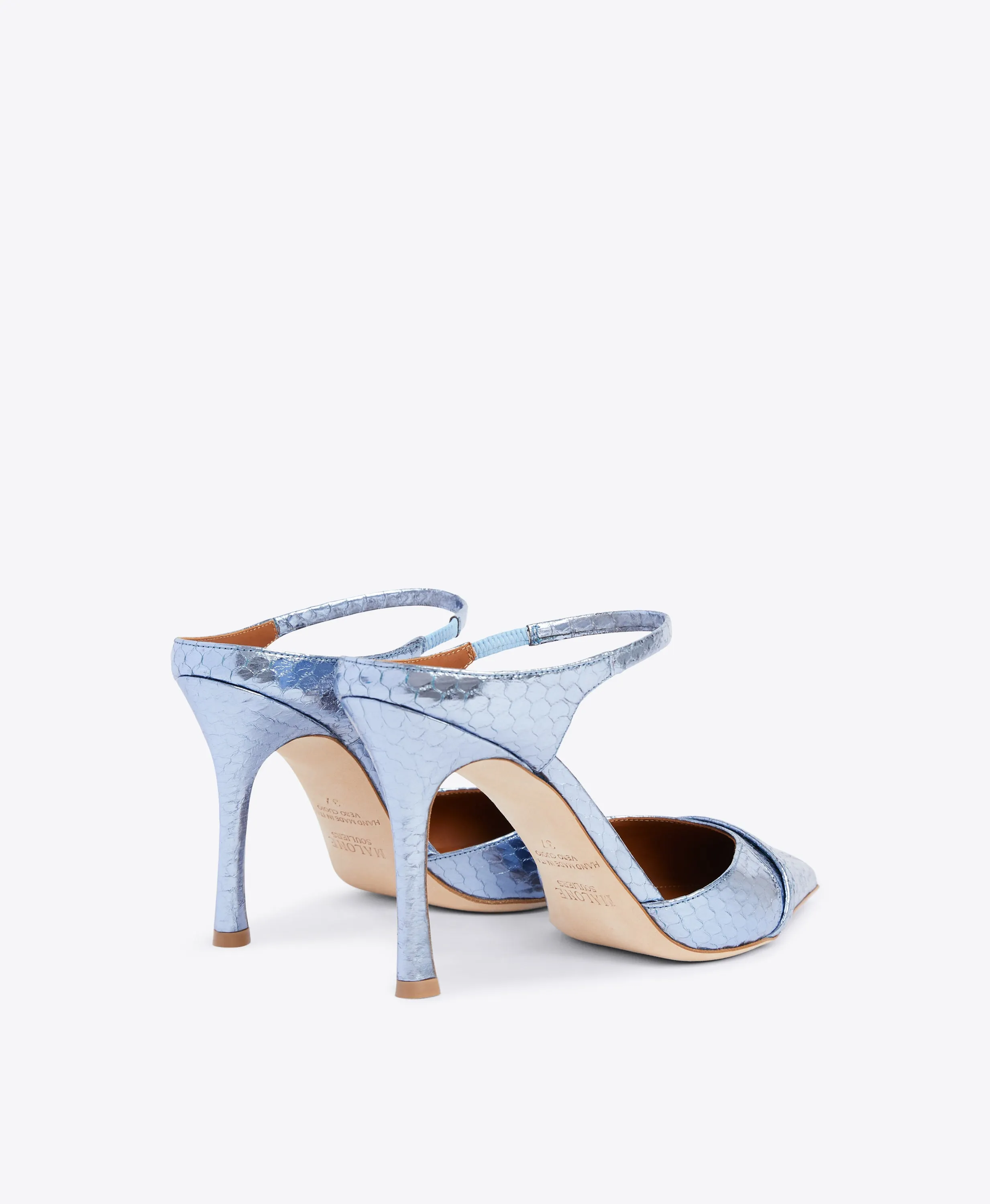 Uma 90 Metallic Blue Leather Mules