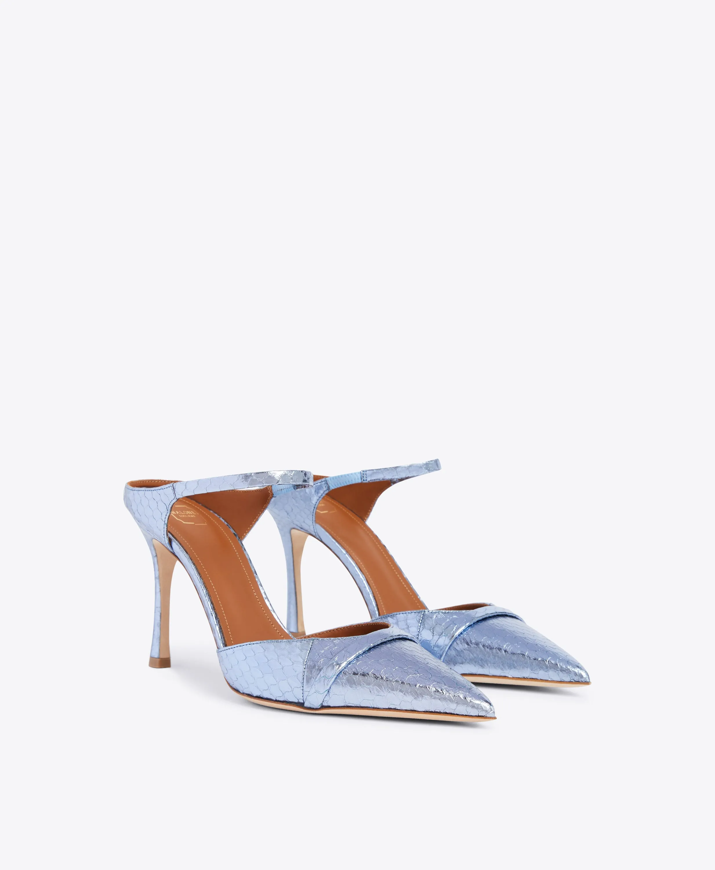 Uma 90 Metallic Blue Leather Mules