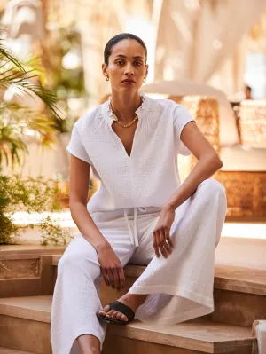 White Cheesecloth Wide-Leg Trousers