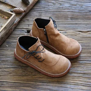 Women Vintage Suede Round-Toe Thick-Soled Ankle Boots