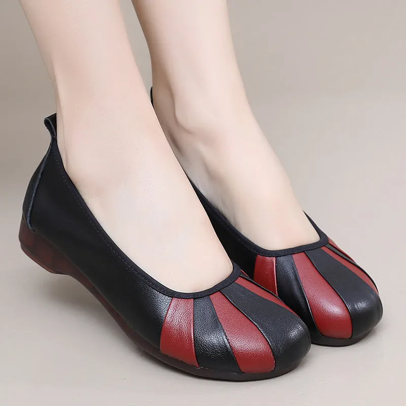 Women's Comfy Retro Contrast Color Soft Sole Flat Slip-On Shoes
