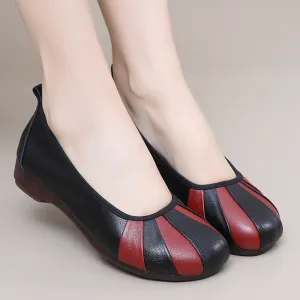Women's Comfy Retro Contrast Color Soft Sole Flat Slip-On Shoes