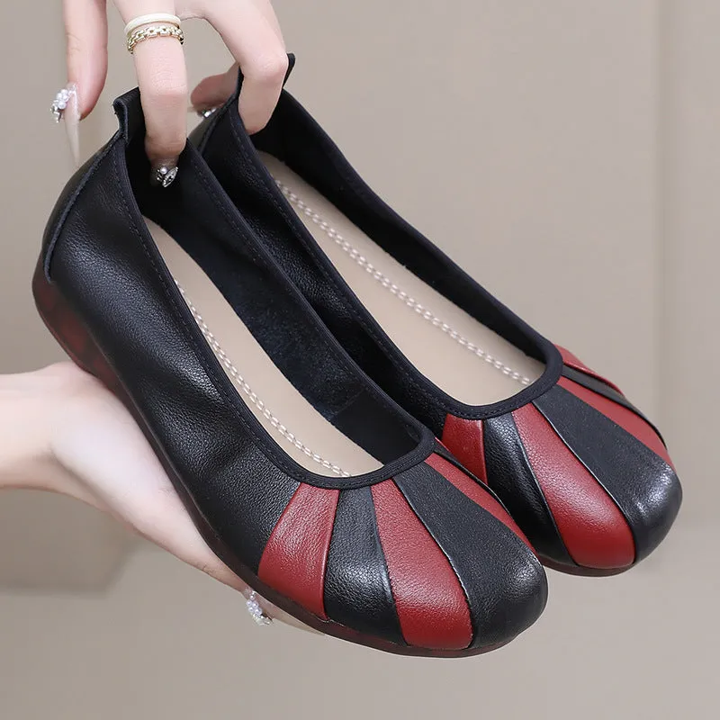 Women's Comfy Retro Contrast Color Soft Sole Flat Slip-On Shoes