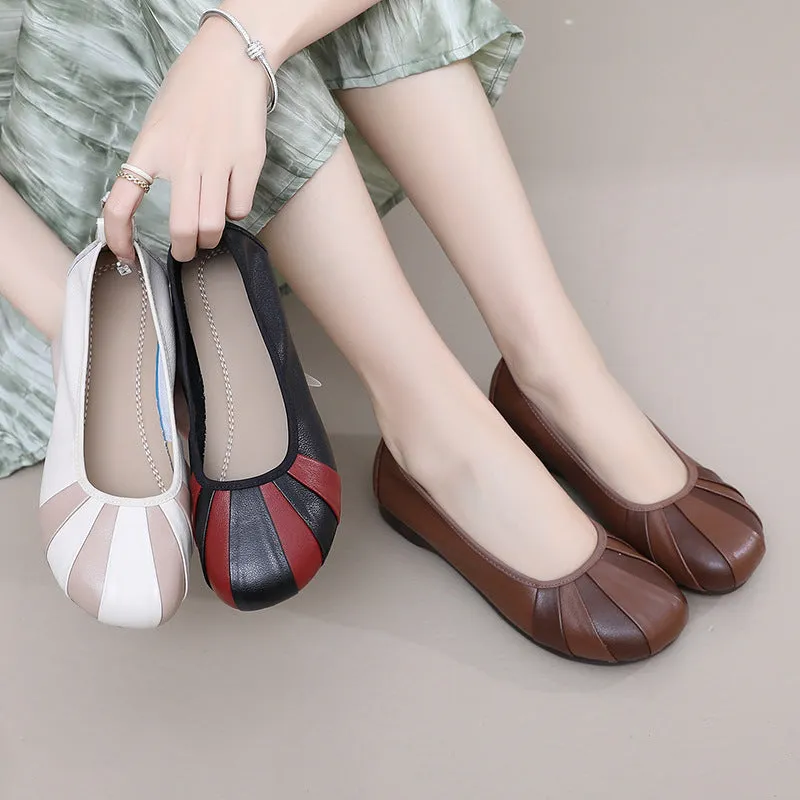 Women's Comfy Retro Contrast Color Soft Sole Flat Slip-On Shoes